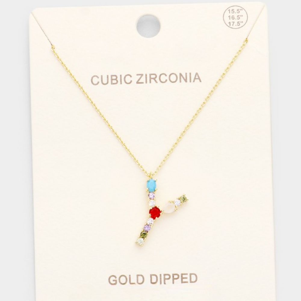Colorful Gold Monogram "Y" Pendant Necklace Chain